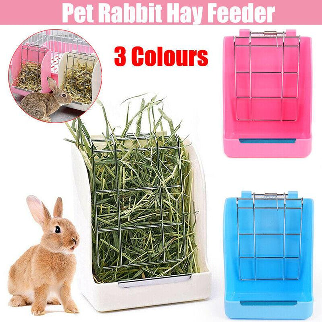 Pet Rabbit Hay Feeder Small Animal Hamster Pig Less Wast Hay Rack Corner Plastic - Aimall