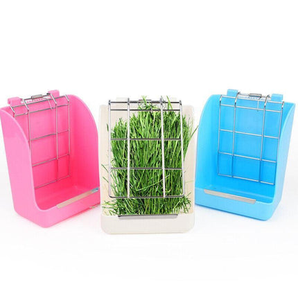 Pet Rabbit Hay Feeder Small Animal Hamster Pig Less Wast Hay Rack Corner Plastic - Aimall