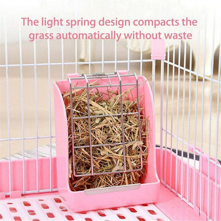 Pet Rabbit Hay Feeder Small Animal Hamster Pig Less Wast Hay Rack Corner Plastic - Aimall