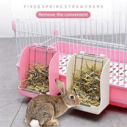 Pet Rabbit Hay Feeder Small Animal Hamster Pig Less Wast Hay Rack Corner Plastic - Aimall
