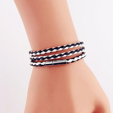 1PC New Fashion Men Women Three Laps PU Leather Bracelet Wristband Bangle Punk - Aimall