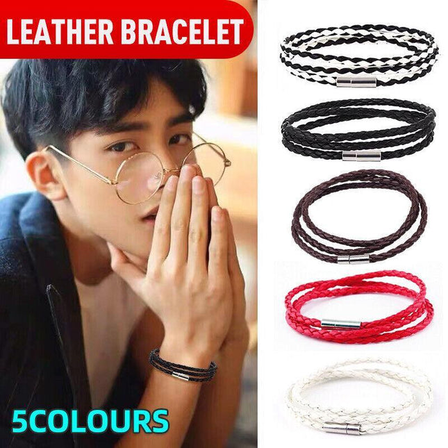 1PC New Fashion Men Women Three Laps PU Leather Bracelet Wristband Bangle Punk - Aimall