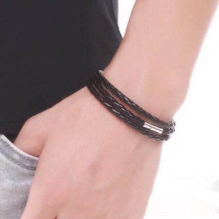 1PC New Fashion Men Women Three Laps PU Leather Bracelet Wristband Bangle Punk - Aimall