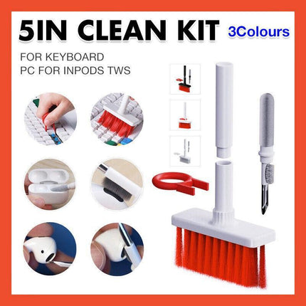 5 In1 Keyboard Cleaning Kit PC Earphone Cleaner Brush Remover keycap Puller Tool - Aimall