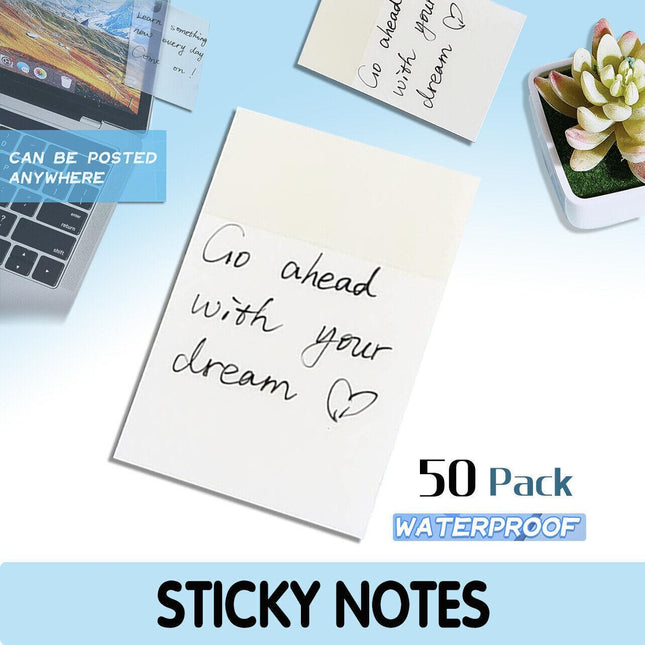 50 Sheets Clear Sticky Notes Pad Waterproof Self-Adhesive Memo Message Note AU - Aimall