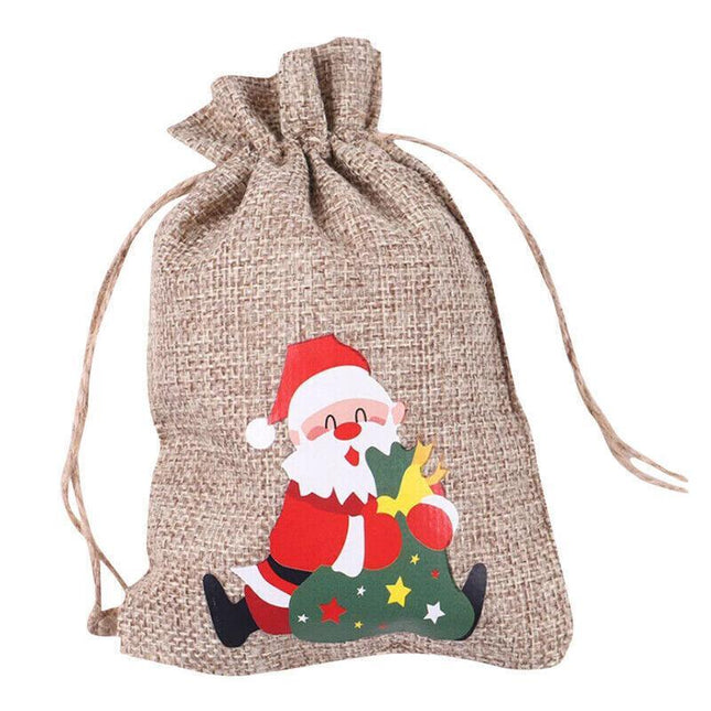 12X Christmas Drawstrings Linen Bags Burlap Goody Gift Bag Xmas Candy 10*14CM AU - Aimall