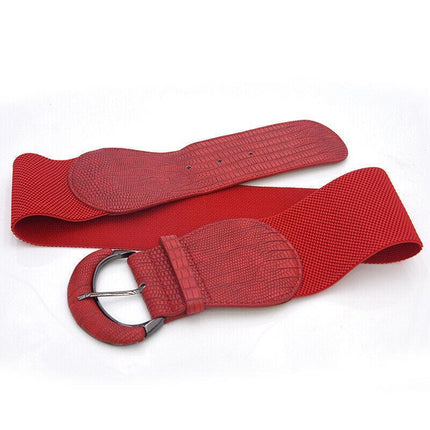 Women Ladies Faux Leather Wide Stretch Elastic Buckle Cinch Waist Wide Belt AU - Aimall
