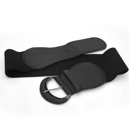 Women Ladies Faux Leather Wide Stretch Elastic Buckle Cinch Waist Wide Belt AU - Aimall