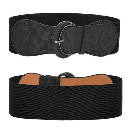 Women Ladies Faux Leather Wide Stretch Elastic Buckle Cinch Waist Wide Belt AU - Aimall