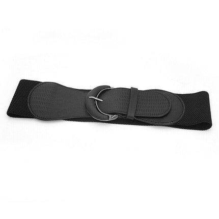 Women Ladies Faux Leather Wide Stretch Elastic Buckle Cinch Waist Wide Belt AU - Aimall