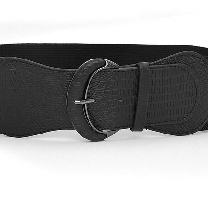 Women Ladies Faux Leather Wide Stretch Elastic Buckle Cinch Waist Wide Belt AU - Aimall