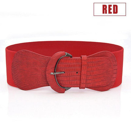 Women Ladies Faux Leather Wide Stretch Elastic Buckle Cinch Waist Wide Belt AU - Aimall