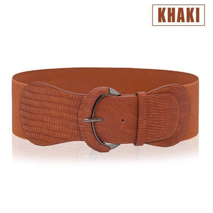 Women Ladies Faux Leather Wide Stretch Elastic Buckle Cinch Waist Wide Belt AU - Aimall
