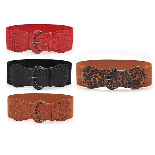 Women Ladies Faux Leather Wide Stretch Elastic Buckle Cinch Waist Wide Belt AU - Aimall