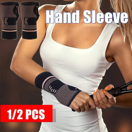 Copper Wrist & Hand Compression Sleeve Support Arthritis Gloves Hand Palm Brace - Aimall