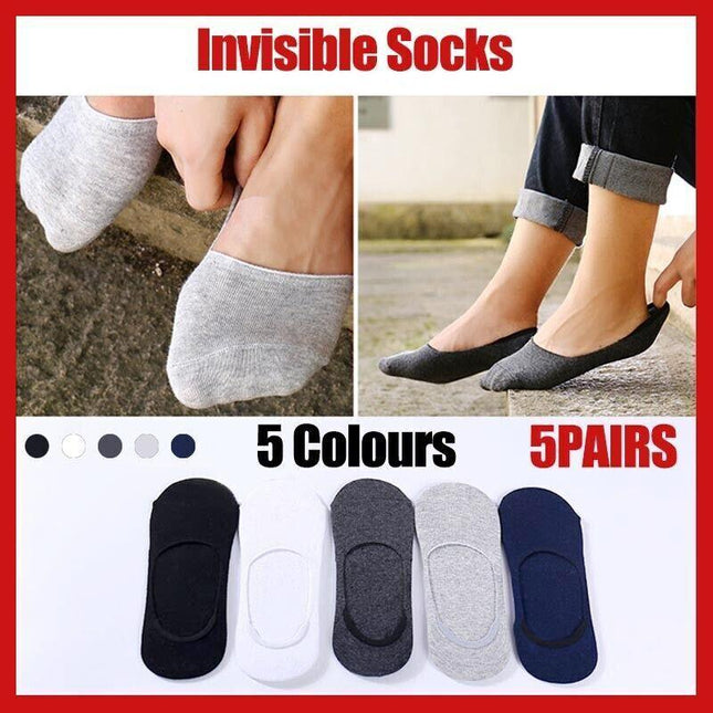 5 Pairs Men Women Invisible Low Cut No Show Footlet Socks Cotton Rich No-Slip AU - Aimall