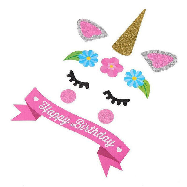 HOT!! 11Pcs Unicorn Happy Birthday Cake Topper Set eyes ear Kids Girls Decoratio - Aimall