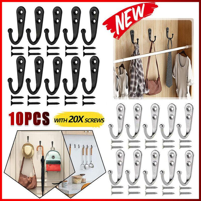 10X Hooks Wall Hanger Stainless steel Coat Hat Clothes Robe Holder Rack Hook AU - Aimall