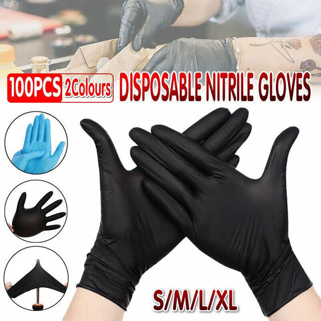 Thick Black Nitrile Gloves Industrial Mechanic Tattoo Tradie Rubber Protection - Aimall