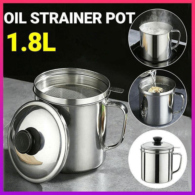 1.8L Stainless Steel Oil Filter Pot Cooking Soup Grease Strainer Separator Home - Aimall