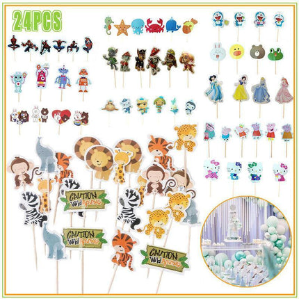 Jungle Animal Safari Woodland Cupcake Cake Topper Set Birthday Party Decoration - Aimall