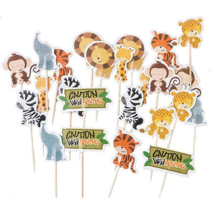 Jungle Animal Safari Woodland Cupcake Cake Topper Set Birthday Party Decoration - Aimall