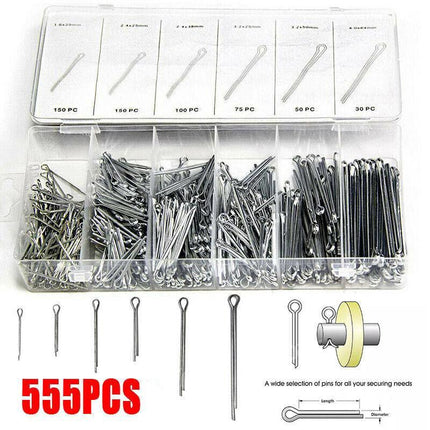 555pc Cotter Pin Assortment Set Grab Split Fixings Securing Lock Pins Spring Kit - Aimall