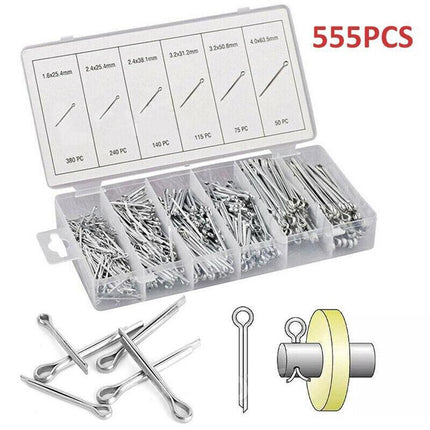 555pc Cotter Pin Assortment Set Grab Split Fixings Securing Lock Pins Spring Kit - Aimall