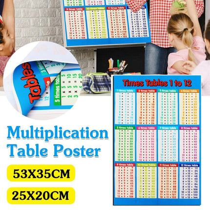 Multiplication Educational Time Tables Maths Children Wall Chart Poster Kids AU - Aimall