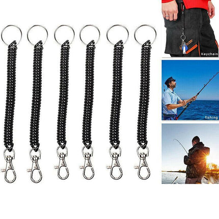 4PCS Elastic Phone Elastic Spiral Spring Coil Strap Rope Lanyard Key Chain Black - Aimall