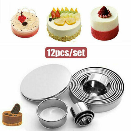 12pcs Round Shape Pastry Cutters Cake Cookie Biscuit Cutter Set DIY Baking Mold - Aimall