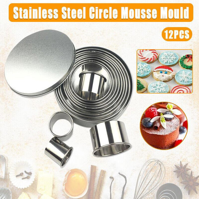 12pcs Round Shape Pastry Cutters Cake Cookie Biscuit Cutter Set DIY Baking Mold - Aimall