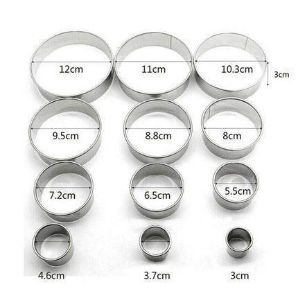 12pcs Round Shape Pastry Cutters Cake Cookie Biscuit Cutter Set DIY Baking Mold - Aimall