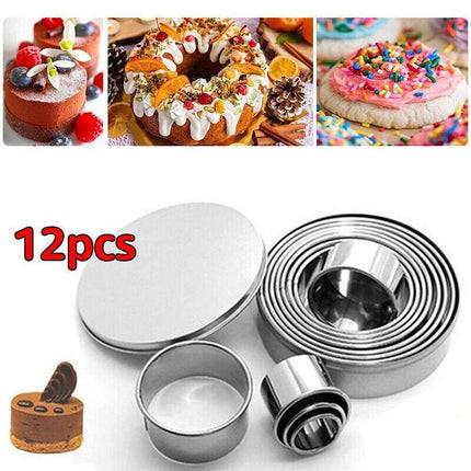 12pcs Round Shape Pastry Cutters Cake Cookie Biscuit Cutter Set DIY Baking Mold - Aimall