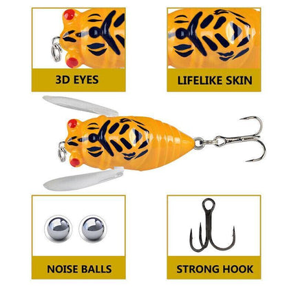 4x Winged Cicada 40mm Fishing Lure Topwater Popper Freshwater Bream Bass Bream - Aimall
