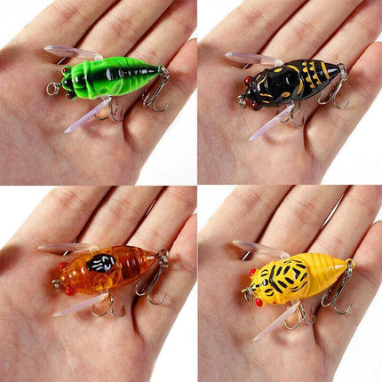 4x Winged Cicada 40mm Fishing Lure Topwater Popper Freshwater Bream Bass Bream - Aimall
