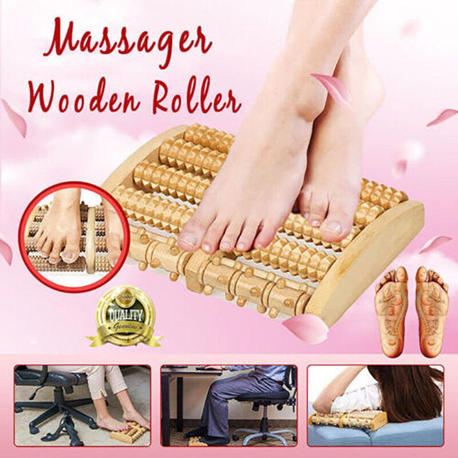LARGE Wooden Foot Pain Massager 5 Roller Care Reflexology Relax Stress Relief Ne - Aimall