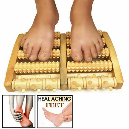 LARGE Wooden Foot Pain Massager 5 Roller Care Reflexology Relax Stress Relief Ne - Aimall