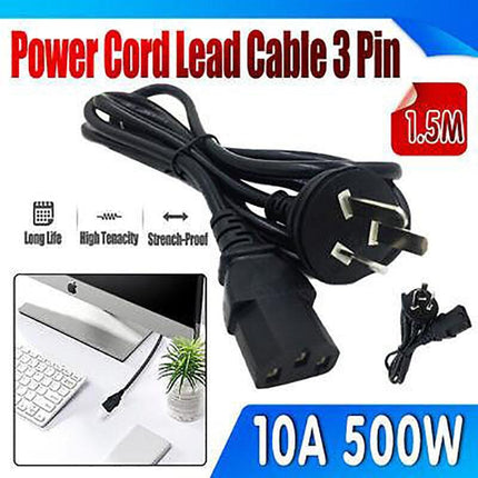 Power Cord Lead Cable 3 Pin Australian Plug to IEC-C13 Socket 500W 10A 1.5M AU - Aimall