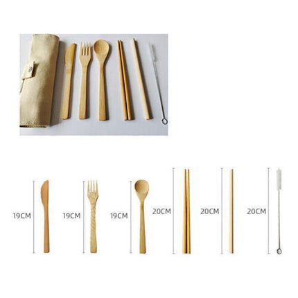 7PCS Reusable Bamboo Cutlery Set Eco Friendly Camping Travel Fork Kit Portable A - Aimall
