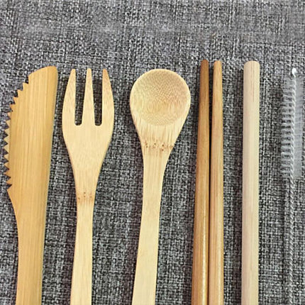 7PCS Reusable Bamboo Cutlery Set Eco Friendly Camping Travel Fork Kit Portable A - Aimall