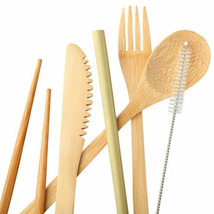 7PCS Reusable Bamboo Cutlery Set Eco Friendly Camping Travel Fork Kit Portable A - Aimall