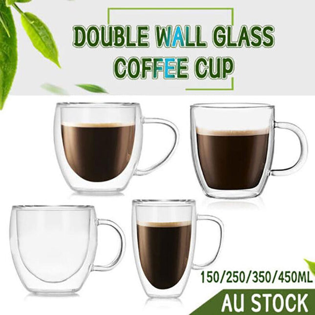 150-450 ML Double Wall Glass Tea Cup Thick Heat Resistant Clear Glass Coffee Mug - Aimall