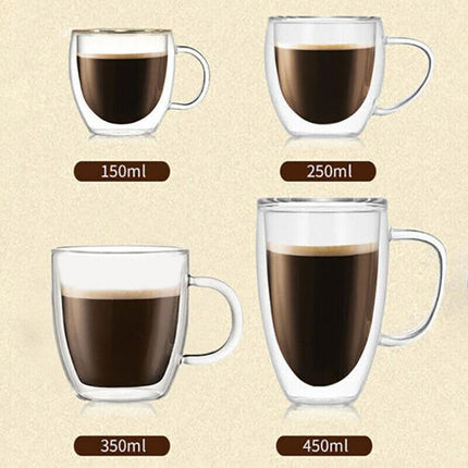 150-450 ML Double Wall Glass Tea Cup Thick Heat Resistant Clear Glass Coffee Mug - Aimall