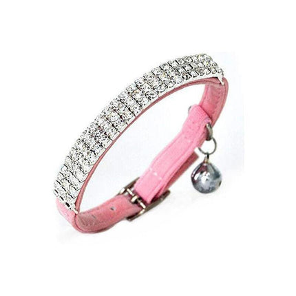 Collar Suede Cat Kitten Puppy Pet safety release adjustable Rhinestone 5 Colours - Aimall