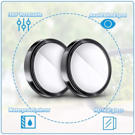 2x Blind Spot Car Mirror 360?? Wide Angle Adjustable Rear Side View Convex Black - Aimall