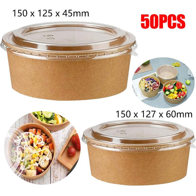 Take Away Kraft Paper Salad Bowl Food Grade Takeout Tableware Food Bowl With Lid - Aimall