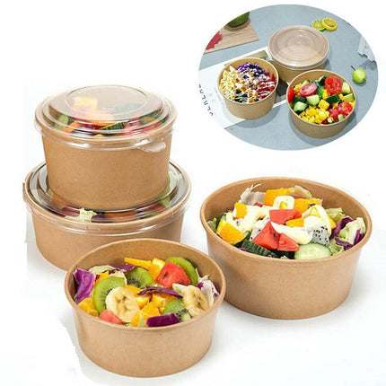 Take Away Kraft Paper Salad Bowl Food Grade Takeout Tableware Food Bowl With Lid - Aimall