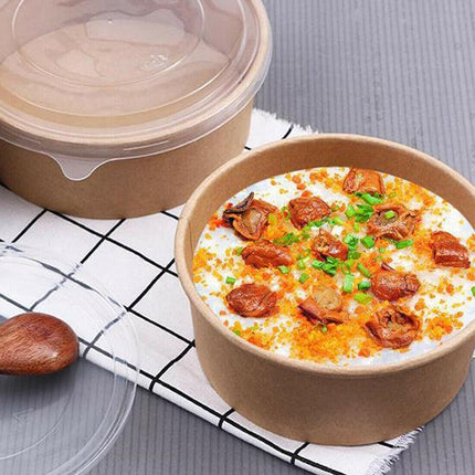 Take Away Kraft Paper Salad Bowl Food Grade Takeout Tableware Food Bowl With Lid - Aimall