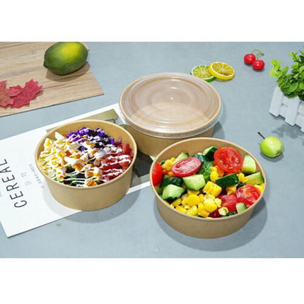 Take Away Kraft Paper Salad Bowl Food Grade Takeout Tableware Food Bowl With Lid - Aimall